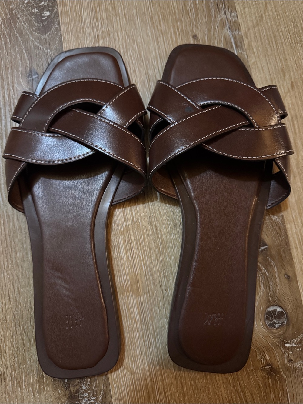 H&M Brown Braided Leather Slide Sandals